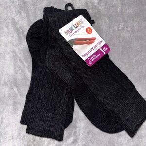 Muk Luks Cozy Knee High Socks Womens OS 6–11 Black Stretch 2 Pair Pack